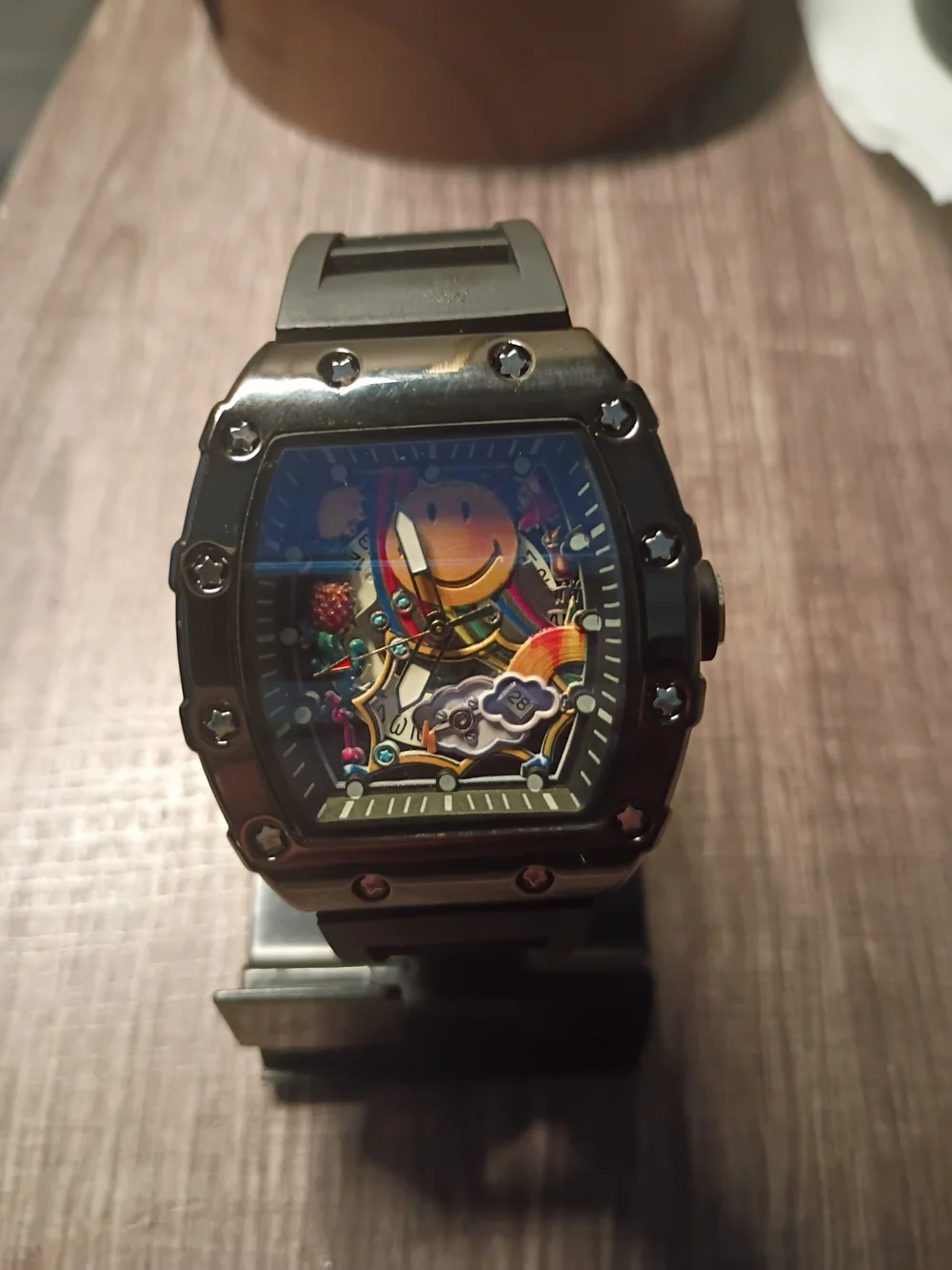 Black Colorful Dial barrel watch.